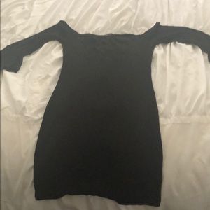 Black off the shoulder dress with flounce sleeves